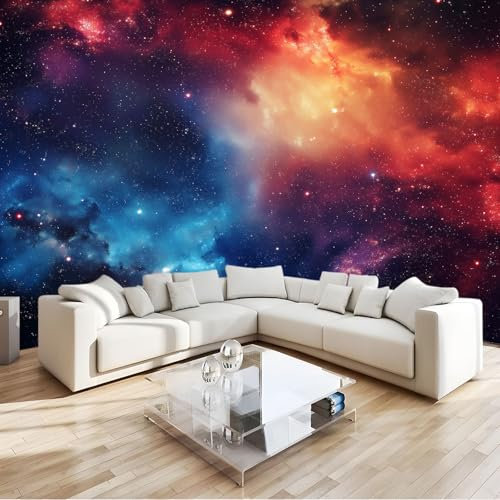 Mural Photo Wallpaper, Space Background Galaxy Nebula Non-Woven 3D Photo Wallpaper, Colorful Sofa TV Living Room Background Wallpaper Mural, 350 x 256 cm Wall Decoration Art Wall Sticker Wallpaper