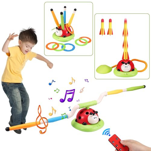 3 en 1 Fuera Juguetes Niños, Salto Musical, Toss Ring Game Toys, Cohete Juguete Lanzador para Niños, , Deportes y Juguetes al Aire Libre para Las Edades 3 4 5 6 7 8 9 10 11 Juegos Jardin para Niñas