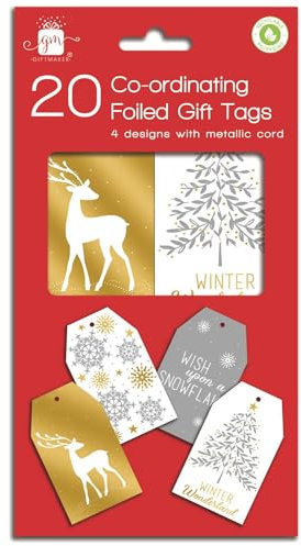 Geschenkanhänger für Weihnachten, Metallic, Gold, Silber und Weiß, stilvolle Weihnachts-Packung, 20 Stück, farblich sortiert