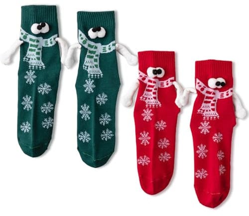 WoRuyKot 2 Paar Lustige Magnetische Socken Mit Händen, Magnetische Christmas Socks Halten Hände Socks Weihnachtssocken Lustige Geschenk Für Paare