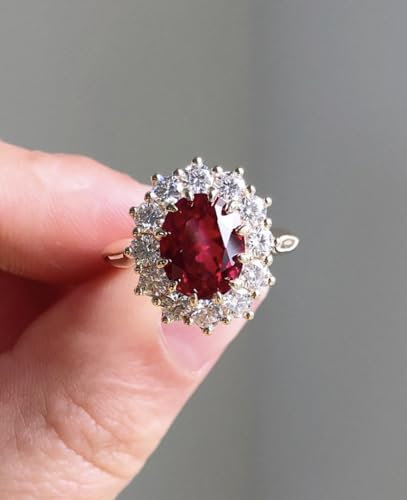 CWLPSL Niedlicher, zierlicher Damenring aus 14 Karat Gold mit Rubinen und Zirkonia, für Damen, Geschenke, Granatapfelschmuck, Jubiläumsring, Edelstein, Versprechen, Verlobung, Liebesring, Größe 6