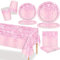 MORAINJAY 69 Pcs Pink Party Tableware Set, Pink Paper Plates, Cups, Napkins, Birthday, Wedding, Easter, Baby Shower, Anniversary, Table Decoration, Holiday Party Supplies