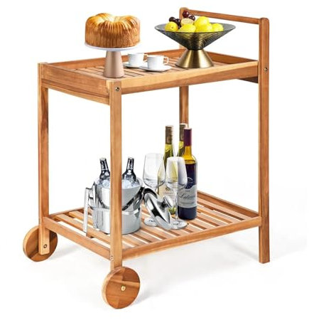 Carrito de isla de cocina rodante con 2 niveles portátil con ruedas para uso en interiores y exteriores