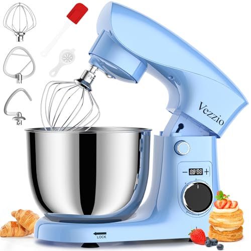 Vezzio Small Stand Mixer,1500W 10-Speed Food Mixers For Baking, 5.5L Dough Mixer,Easy to use and Lightweight,Food Mixer For Baking,Cake And Most Home Cooks(Blue)