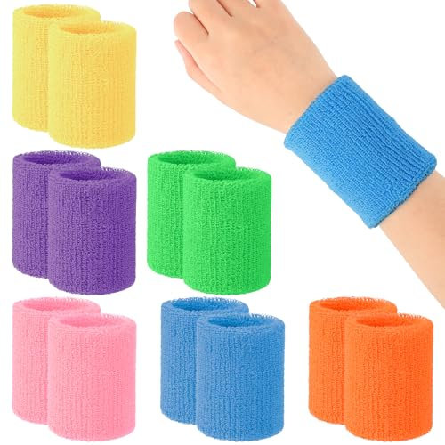 Newofview 12 Stück Schweißbänder Handgelenk,Elastische Sport Schweißbänder Set für Männer Frauen Tennis Basketball Fußball Laufen