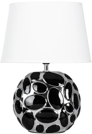 ARTE LAMP Poppy LED Tischlampe mit Kabel – Chrom/Weiße Schreibtischlampe mit weißem Textil-Lampenschirm für Wohnzimmer und Schlafzimmer