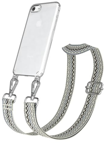 EAZY CASE Handykette - Verstellbares Taschenband kompatibel mit iPhone SE (2022/2020) / iPhone 8/7, Schulterriemen, Handykordel mit Silikon Hülle, Umhängetasche, Beige Blau Silber