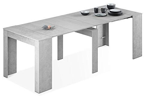 duehome | Mesa de Comedor, Consola, Mesa Extensible, Mesa para Salon, Recibidor o Cocina, Acabado en Cemento, Modelo Denis, Medidas: 50-235 cm (Largo) x 90 cm (Ancho) x 78 cm (Alto)
