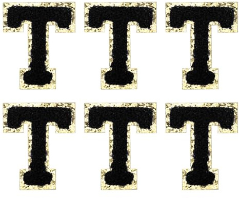sourcing map Chenille Letter Patches 2.2 Self Adhesive Alphabet T Stick on Embroidered Patch Sew on Letter Stickers Applique for Repairing Clothing Jeans Shoes Hats DIY(Black, Pack of 6)