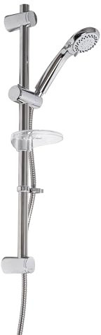 Croydex Amalfi 3 Function Chrome Shower Riser Rail Kit - 66.5cm Riser Rail, Shower Head with 3 Spray Patterns, 1.5m Stainless Steel Hose and Adjustable Slider, Rub Clean Nozzles