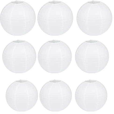 9 Stück Lampions Weiß, 8/15/20 CM, Papierlampenschirm für Party-, Hochzeits- und DIY-Dekoration, Ideal für Geburtstage, Festivals, Gartenpartys, Babyshowers, Dinner-Events, Weiß