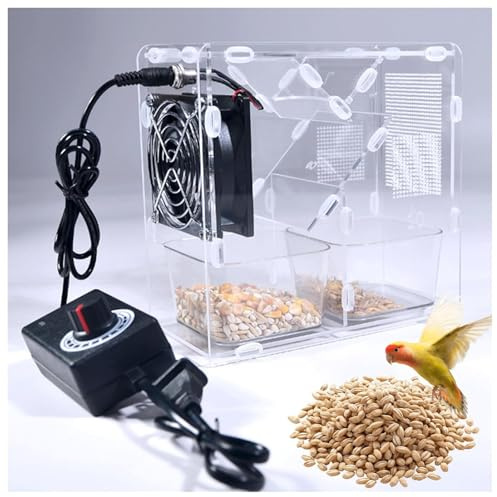 Vogelfutter-Reinigungsmaschine, Getreidereinigung Winnower mit einstellbarem Geschwindigkeitsventilator, transparentes Acryl-Design, zerlegen für einfaches Waschen, ideal für Hirse und Bohnen