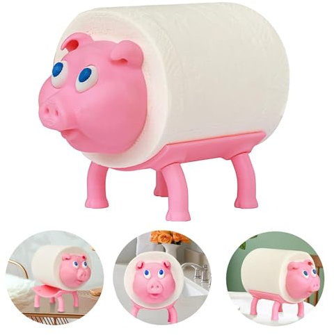 Küchenrollenhalter Toilettenpapierhalter Toilettenpapier Klopapierhalter Küchenrolle Klopapier Papierrollenhalter Aufbewahrung Halterung Halter Stehend Ohne Bohren, Niedlich (Rosa Schwein)