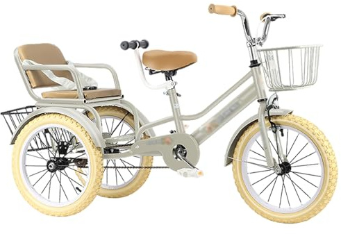 Dreiräder Erwachsene Fahrrad 14 16 18 20 Zoll Komfortables Dreirad mit Kindersitz, Doppel-Kinderdreirad mit Pedalen für Kinder im Alter von 3 bis 11 Jahren, maximale Belastung 200 kg, robustes(Gray,20