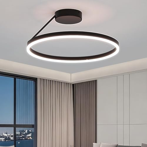 kaixunl Ring Deckenlampe, Runde LED Deckenleuchte, Moderne Einfache Deckenlampen, Schwarze Dimmbare deckenleuchten, Geeignet für Wohnzimmer, Esszimmer, Schlafzimmer, Küche, Korridor, Flur 50cm