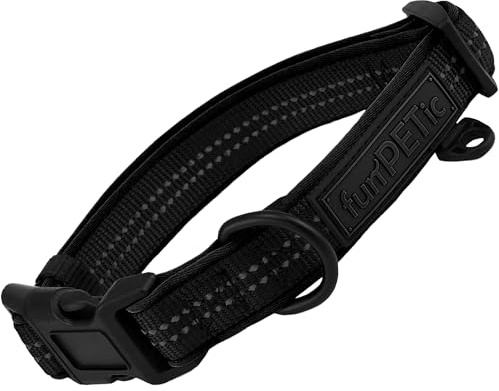 funPETic Hundehalsband - Verschiedene Größen, gepolstert, reflektierend, für große und kleine Hunde (XS - Schwarz)