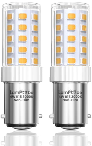 Lamptobe Nähmaschinen Glühbirne, 4W B15 LED Bajonett Glühbirne, Warmweiß 3000K, Ersatz für 40W Glühlampen, AC 220V, Nicht Dimmbar, Glühbirne für Nähmaschine, Dunstabzugshaube, Kronleuchter, 2er-Set