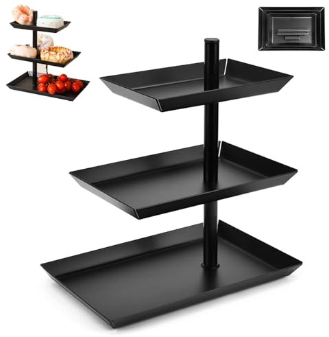 Etagere 3 Etagen Obst, Verstellbarem Winkel Schwarz Drehbares Etagere, Obstständer aus Edelstahl, Schwenkbarer Kuchenständer, für Desserts, Kekse und Früchte