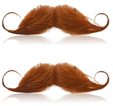 2Stück Schnurrbart Zum Ankleben,Schnauzer Zum Ankleben,Fake Bart,Schnurbart Kleben,Klebebart Künstlicher Bart,Falscher Bärte,80er Oberlippenbart Fasching Cosplay Kostüm für Weihnachten (Braun)