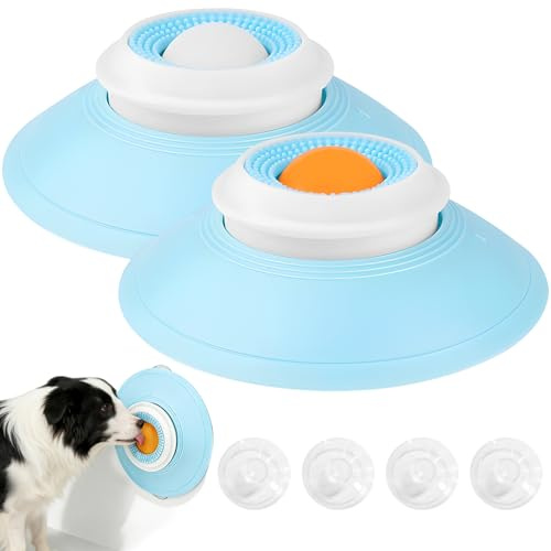 Juguete para lamer Perro 2 pcs – Bola giratoria para lamer, Juguete Interactivo Perro con Ventosa, comedero Lento para Perros, Juguetes interactivos para Perros, Comida húmeda, Anti-estrés