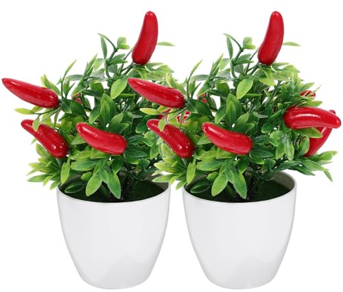 JHKNNK Bonsaï Artificiel de Poivrier en Pot, 2 Plants, Plastique Réaliste, Décoration Intérieure et Accessoire Photographie, Petit Arbuste sans Entretien