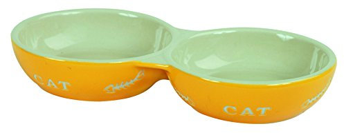 Kerbl Pet Keramikdoppelnapf Cat 2x200ml, farblich Sortiert (rot/gelb)