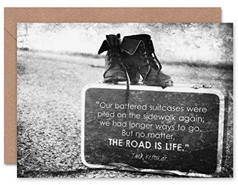 Wee Blue Coo KEROUAC JACK ROAD IS LIFE SUITCASE BOOTS BLANK GREETINGS BIRTHDAY CARD ART