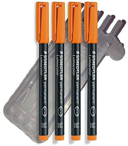 Staedtler Feinschreiber Universalstift Folienstift | Lumocolor permanent, Staedtler Box (4er Pack M Spitze, Orange)