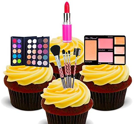 Make-up/Cosmetics Edible Cupcake Toppers - Stand-up Wafer Cake Decorations (Pack of 12)