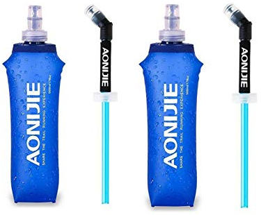 2Pack of Foldable Sports BPA PVC Free Soft Running Water Kettle Soft Hiking Flask Hydration Bottle (Dark Blue, 500ml)
