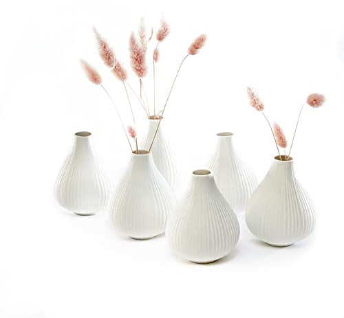 Chive Frost runde Töpfervase, dekorative Vase für Zuhause, Wohnzimmer, Büro und Tischdekoration, 6 Stück, Ton, weiß, 3.5 Diameter