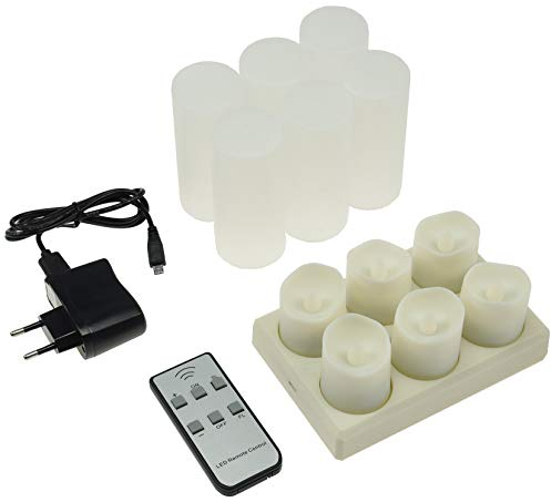 LED Kerzen Tischkerzen 6x Dekolichter mit Ladestation aufladbar - flammenlose Teelicher mit IR-Fernbedienung 99x44mm Modus Dauerlicht/Flammeneffekt