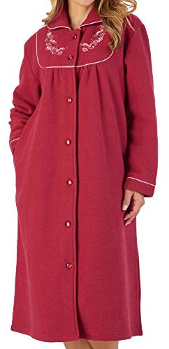 Slenderella Womens Button Up Dressing Gown Boucle Fleece Embroidered Housecoat Medium (Raspberry)