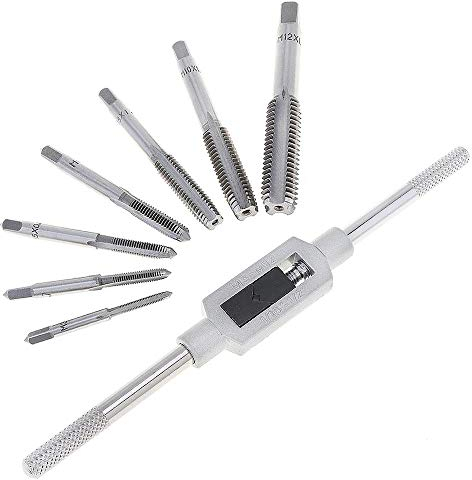 ChgImposs HSS-Gewindeschneider-Set, mit M3-M12-Gewindebohrern und 1/16-Zoll-1/2-Zoll-Schraubenschlüsselgriff für Holzbearbeitung/Maschinen 8-teilig