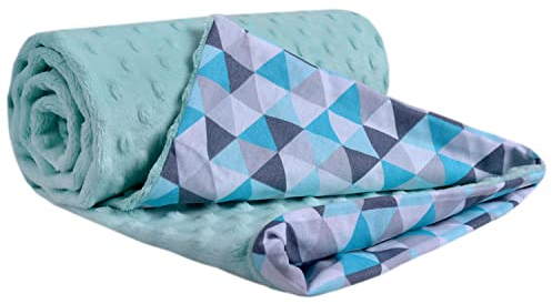 Medi Partners Krabbeldecke 100% Baumwolle 75x100cm doppelseitig multifunktional Minky Kuscheldecke für Kinderwagen weich flauschig (Minze Dreiecke Mint minzer Minky)