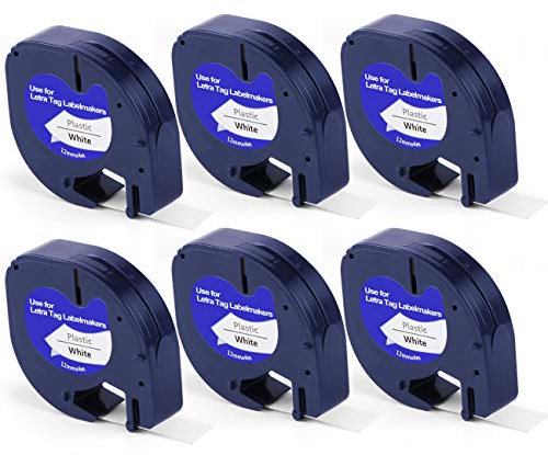 6X LetraTag Label Plastic Label Tape for Dymo, 12 mm x 4 m Roll, White, Replacement Labels Tape Authentic Labels (White)