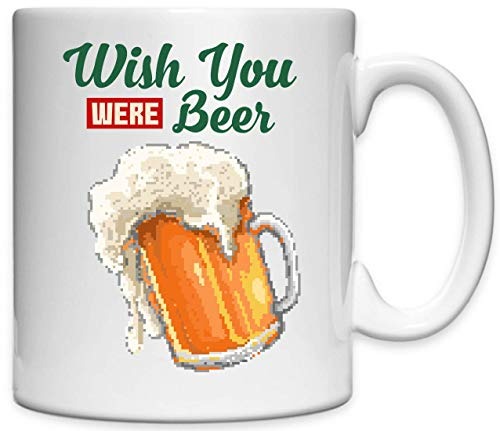 Wish You were Beer Pint Pixel Art Printed Ceramic Mug