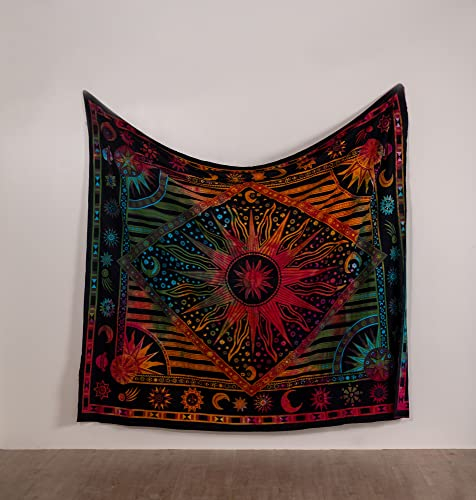 THE ART BOX Indie Wandteppich Baumwolle Mandala Wandbehang Deko Teppich Aesthetic Room Decor Dekoration Wohnzimmer Indische Tücher Schlafzimmer Deko, Regenbogen, 135x210 Cm