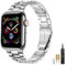 MioHHR Kompatibel mit Apple Watch Armband 42 mm 44 mm 45 mm, Massives Edelstahl-Metallarmband für iWatch Series 9 8 7 6 5 4 3 2 1 SE(Silber)