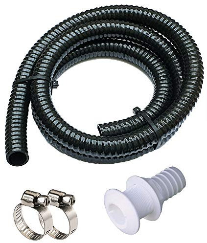 Bilge Pump Installation Kit Bilge Pump Hose 1-1/8-Inch Dia Plumbing Kit | 6 FT Premium Quality Kink-Free Flexible PVC Hose | Includes 2 Clamps and Thru-Hull Fitting