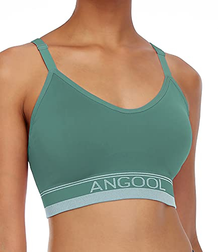ANGOOL Sport BH Damen Einstellbarer Schultergurt Sport Bustier Damen Gepolstert Starker Halt Nahtlose Joggen Yoga Fitness Bra, 1er Pack, Grün, M