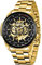Tiong Automatische mechanische Herrenuhr Skeleton Gold Schwarz Edelstahl wasserdichte Uhr, analoge leuchtende mechanische Steampunk-Herrenuhr-Gold Black