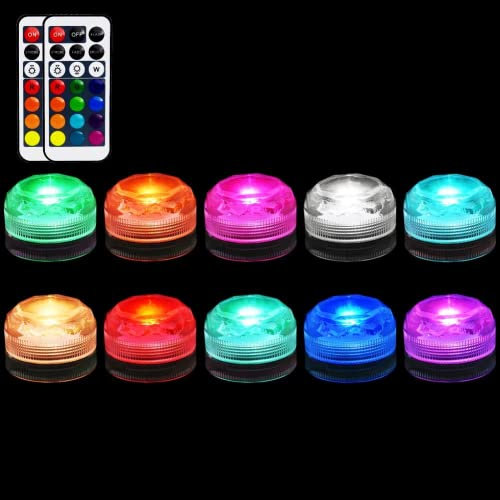 idyl light Mini Unterwasser Licht mit Fernbedienung, Wasserdichte Led Lichter,RGB Multi Mehrfarbige Teelichter für Vase, Floral, Garten, Aquarium, Pool, Badewanne, Hochzeitsfeier, 10 Stück