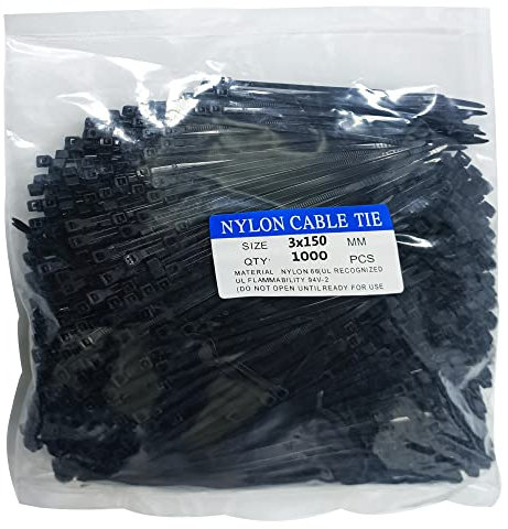 1000 pcs 6 inch Cable Zip Ties Heavy Duty, Premium Plastic Wire Ties with 18 LBS Tensile Strength, UV Resistant Cable Ties, Self-Locking Black Nylon Tie Straps (6 inch ( 3 x 150mm ), Black)