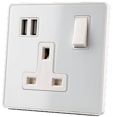 Glass Screwless - 13A 1Gang Switched USB Socket (2400mA) - WHITE