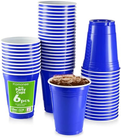 Komonee Blue Cups 16oz 500ml Wide Rimmed Disposable American Superbowl Party Cups USA Adult Novelty Plastic Glass 6pc