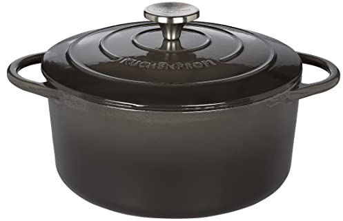 Küchenprofi Gusseisen Bräter mit Deckel, grau/innen schwarz , 24 cm, Schmortopf, Auflaufform, Dutch Oven, Brotbacktopf, emailliert, für alle Herdarten(inkl. Induktion), zum Schmoren, Backen,Braten