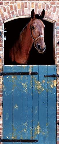 A.Monamour Sticker Porte Autocollant Poster De Porte 3D Un Cheval Brun Dans Une Écurie Vinyle Affiche De Porte Sticker Mural Papier Peint Art Décor 77 x 200 cm