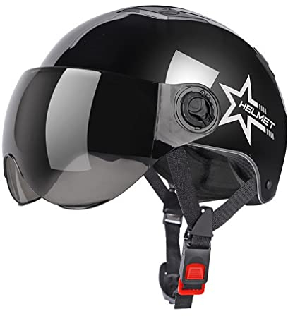 ACMEDE Jethelme Rollerhelm Sturzhelm Chopper Helm mit Visier Sonnenblende für Damen Herren Kinder Jethelm Roller Helm Kids Scooter Helm Schwarz, 54-62CM