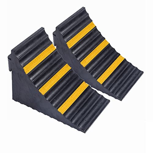 bimiti Gummi Unterlegkeil rutschfeste Unterseite Schwerlast, 2 Stück Unterlegkeile Bremskeile Schwarz & Gelb, 25 x 16 x 19cm geeignet für Wohnmobil Anhänger PKW Hänger